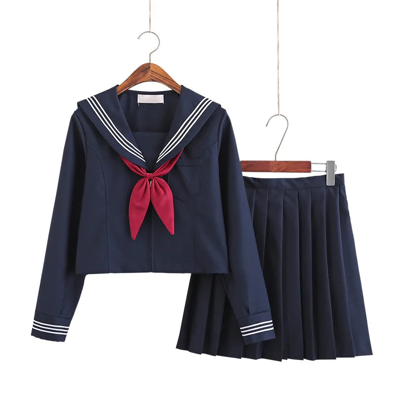Japanese School Uniform Dress Set – Navy Blue Sailor Jacket & Pleated Skirt