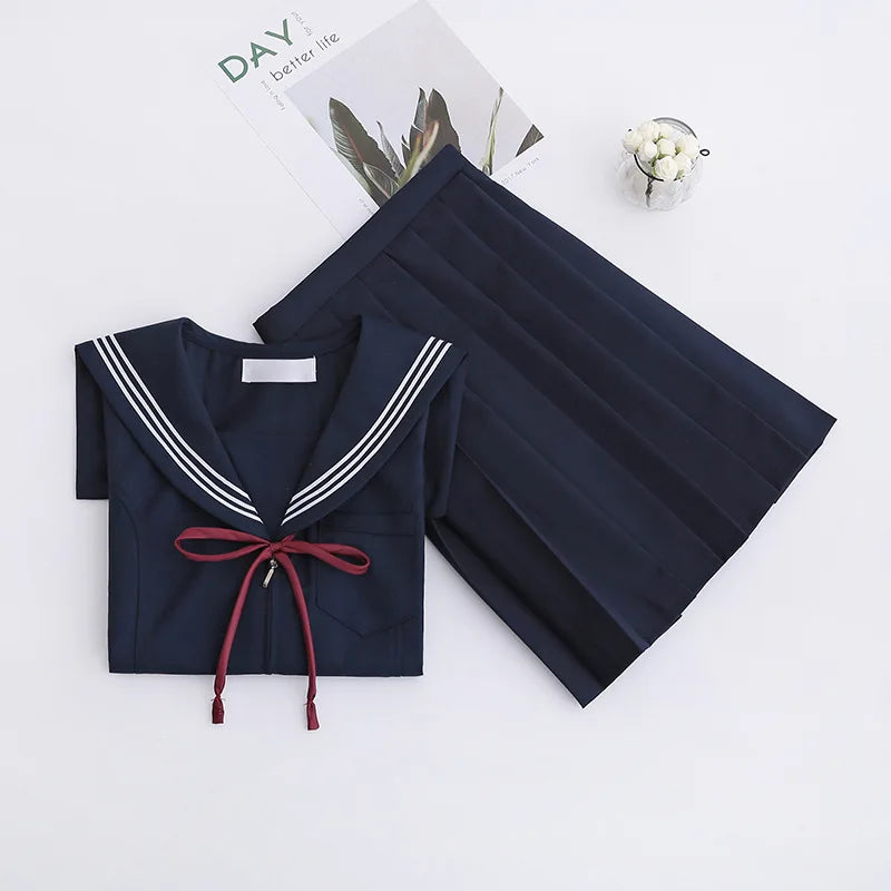 Japanese School Uniform Dress Set – Navy Blue Sailor Jacket & Pleated Skirt