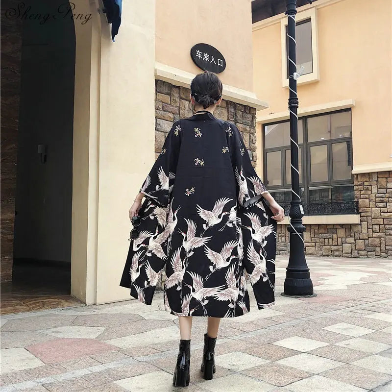 Japanese Kimono Robe Yukata – One Size Women’s Bird & Floral Print