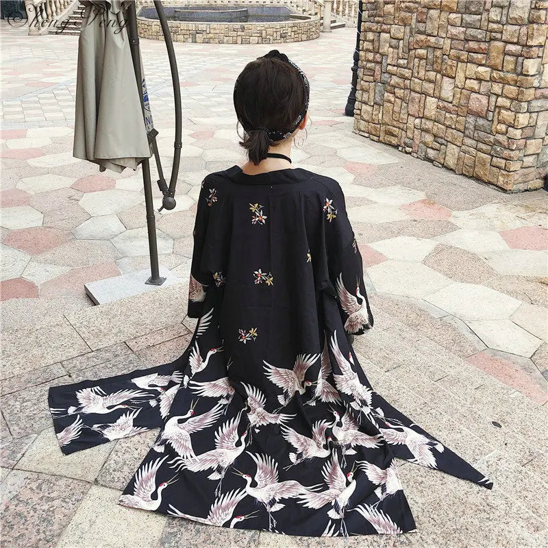 Japanese kimono robe yukata bird floral print