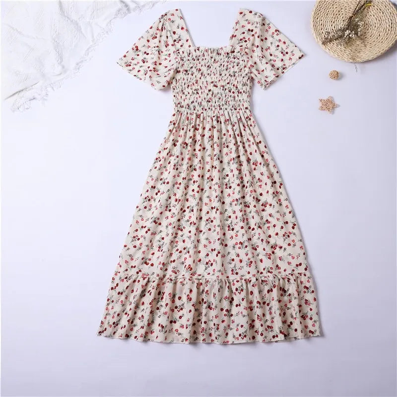 Spring & Summer Floral Chiffon Midi Dress – Light, Flowy & Feminine