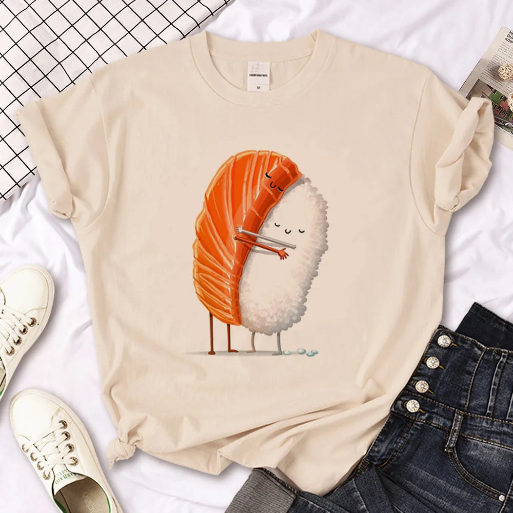 Cute Sushi Tee for Women – Kawaii Japanese Sushi Shirt, Funny Sushi Graphic T-Shirt, Harajuku Manga Streetwear Top