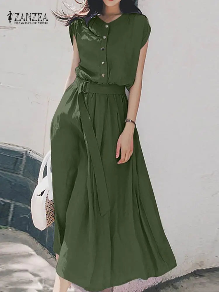 Elegant Summer Short Sleeve Midi Dress | Casual Vintage Sundress