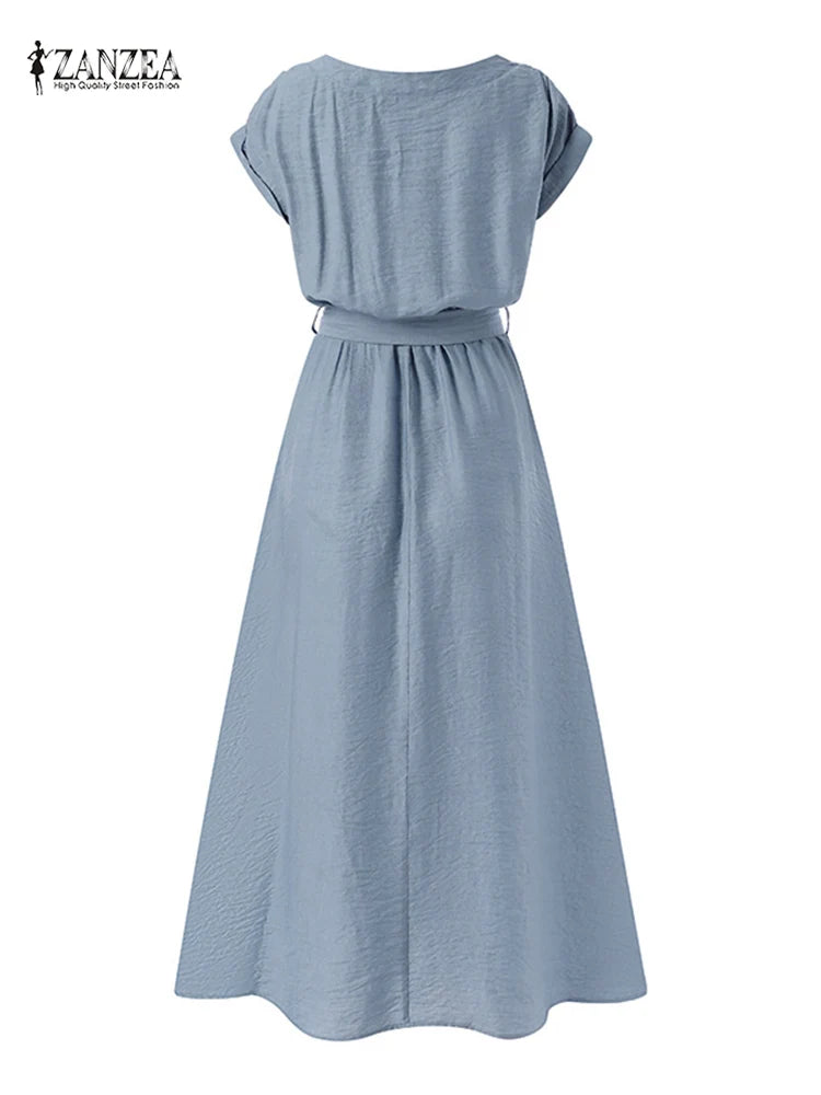 Elegant Summer Short Sleeve Midi Dress | Casual Vintage Sundress