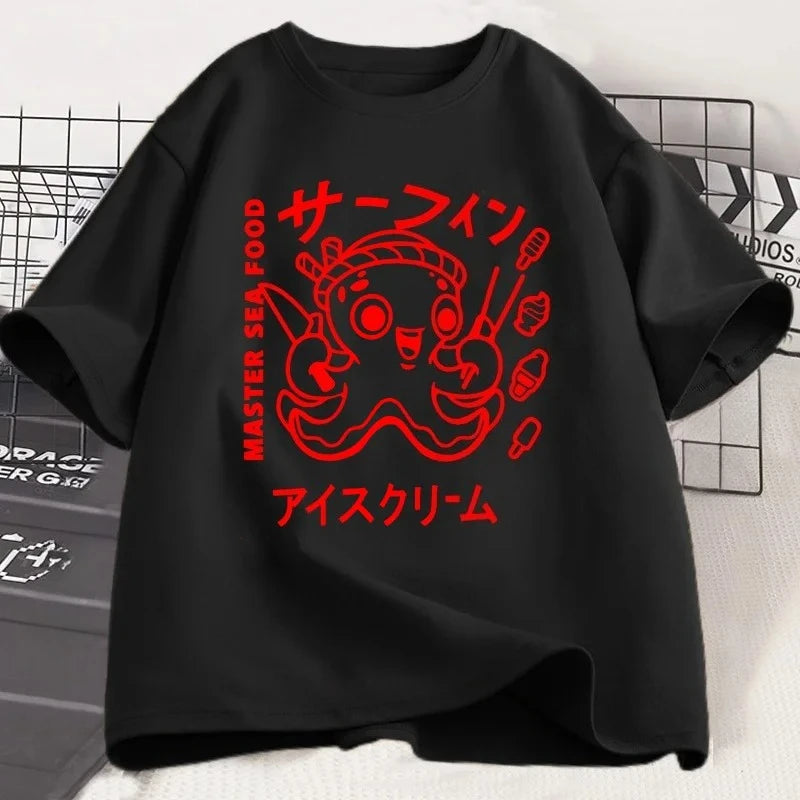 Japanese Octopus Graphic T-Shirt Front View – Y2K Kawaii Unisex Tee
