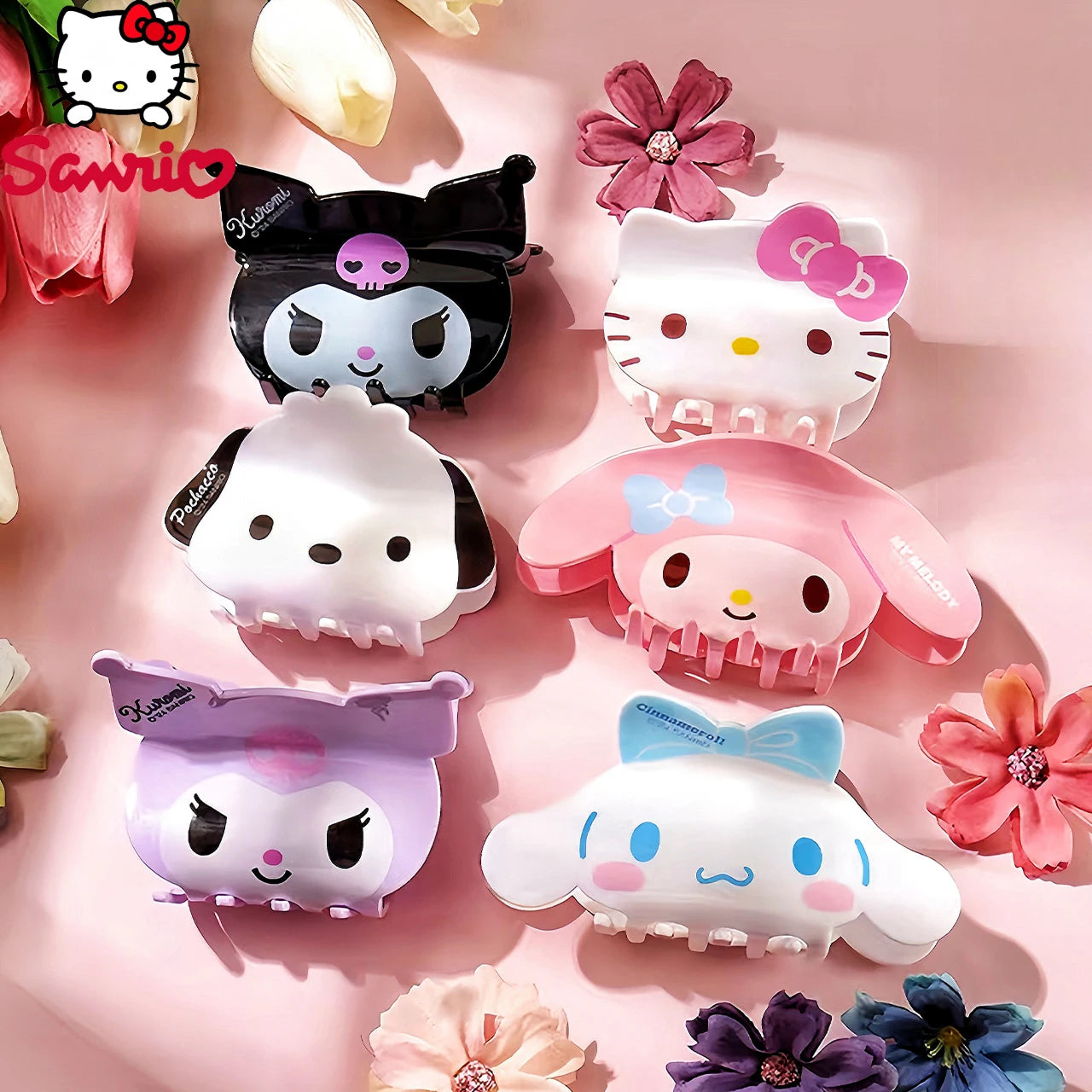 Sanrio Cute Nylon Hair Clip – Pink Cartoon Animal Hair Claw for Girls & Women