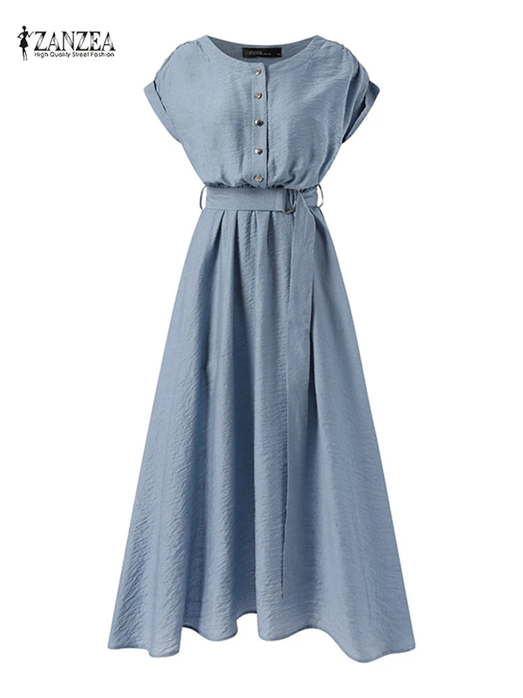 Elegant Summer Short Sleeve Midi Dress | Casual Vintage Sundress