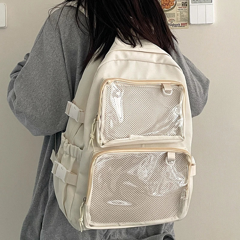 Japanese Ita Backpack – Transparent Kawaii School Bag for Girls | Nylon Anime Pin Display Bag for College & Cons