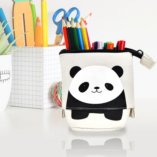 Kawaii standing telescopic pencil case in pastel colors, cute and spacious design, portable and perfect for school or office supplies.