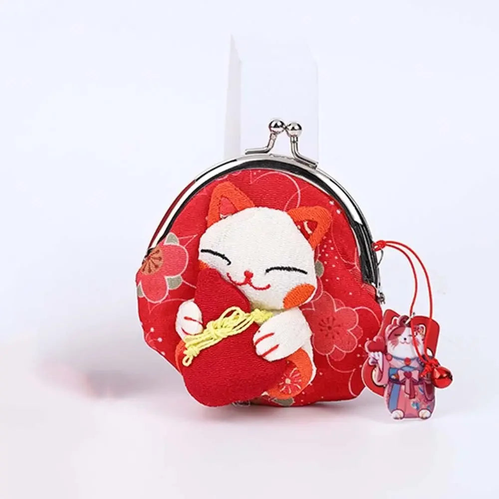 Japanese Maneki Neko Fortune Cat Coin Purse – Cute Lucky Cat Mini Wallet Pouch