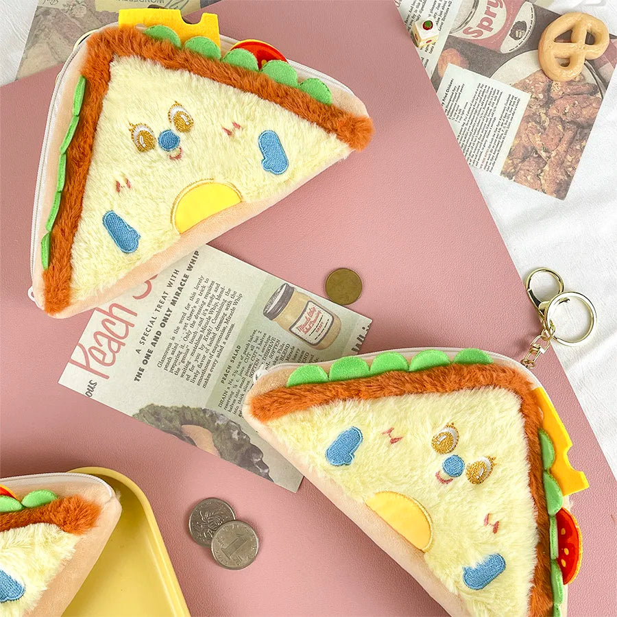 Kawaii Sandwich Plush Coin Purse – Cute Large Capacity Money Bag & Keychain