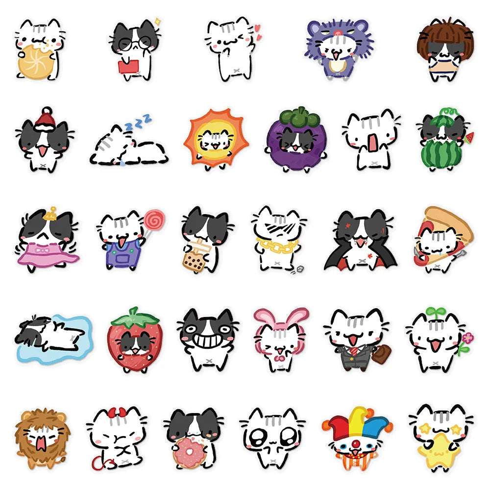 54Pcs Kawaii Cat Stickers | Waterproof Transparent Decals for Phone, Laptop, Skateboard & Notebook