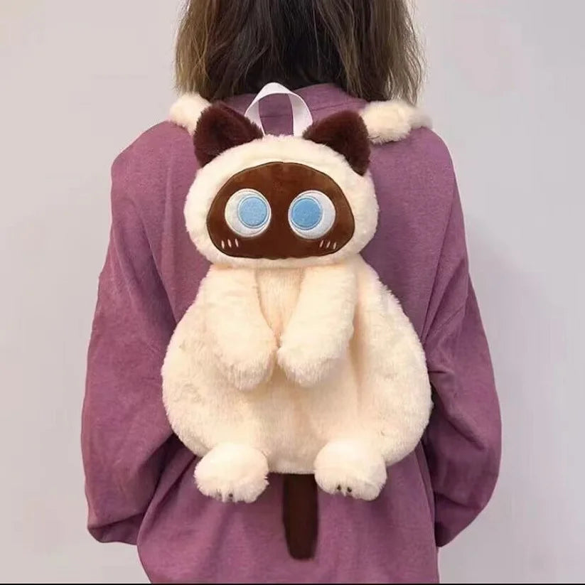 Cat with Big Eyes Plush Backpack – Cute & Cozy