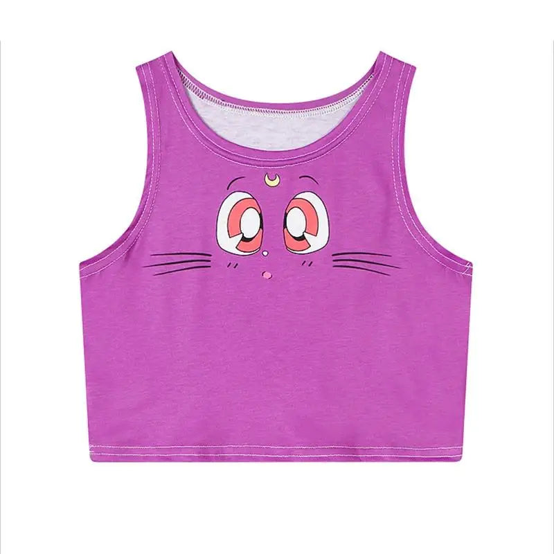 Harajuku Sailor Cat Micro Crop Top Front View – Sexy Anime Vest