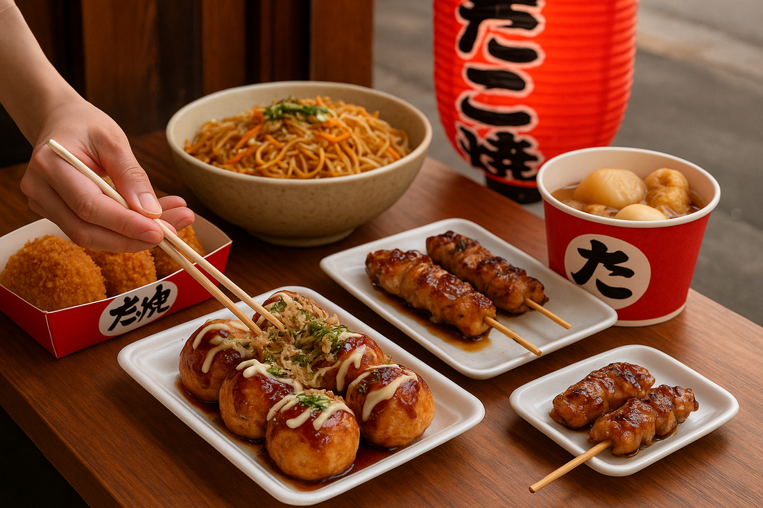 Street food stalls at Asakusa Nakamise Street Tokyo