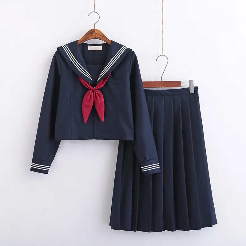 Japanese School Uniform Dress Set – Navy Blue Sailor Jacket & Pleated Skirt