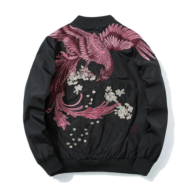 Floral Bird Embroidery Bomber Jacket – Japan Streetwear Unisex Baseball Coat