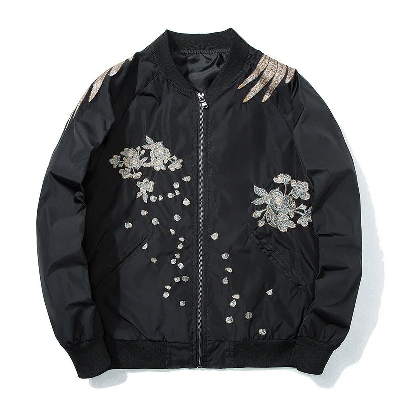 Floral Bird Embroidery Bomber Jacket – Japan Streetwear Unisex Baseball Coat