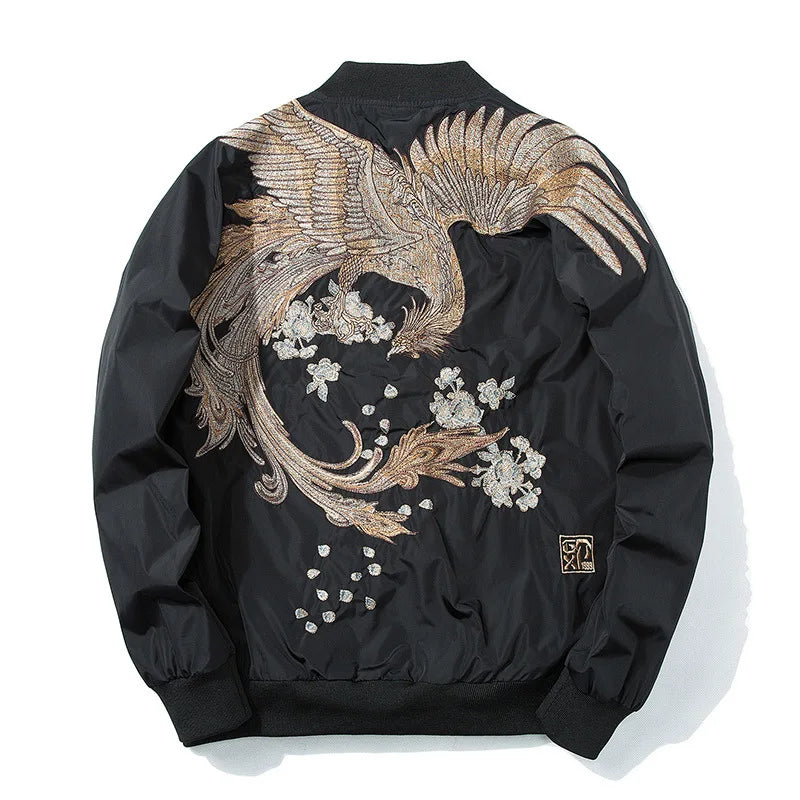 Floral Bird Embroidery Bomber Jacket – Japan Streetwear Unisex Baseball Coat