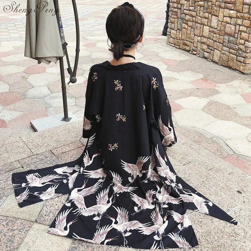 Japanese Kimono Robe Yukata – One Size Women’s Bird & Floral Print