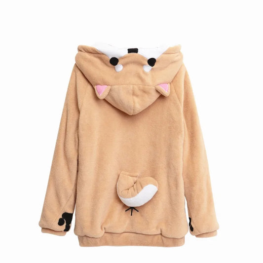Kawaii Shiba Inu Velvet Hoodie for Women – Soft Plush Long-Sleeve Doge Sweatshirt | Japanese Streetwear Gift