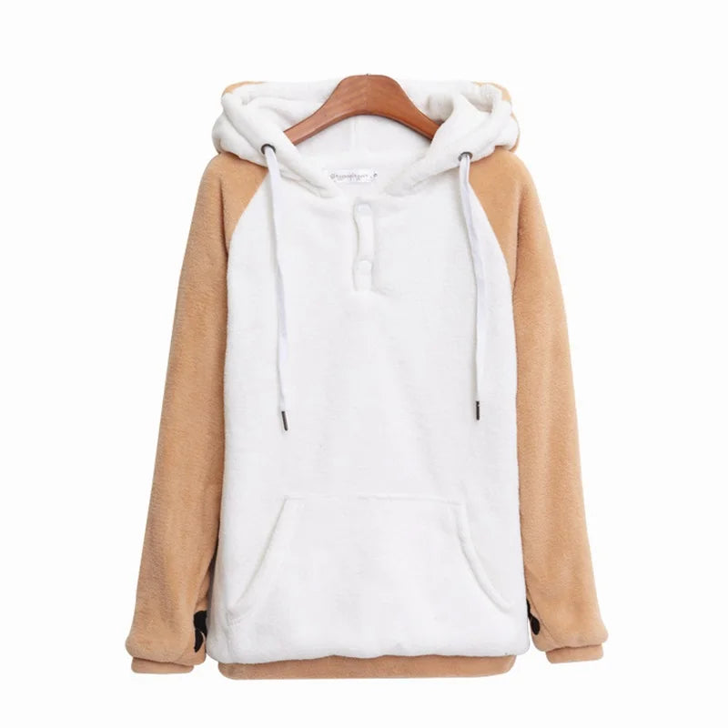 Kawaii Shiba Inu Velvet Hoodie for Women – Soft Plush Long-Sleeve Doge Sweatshirt | Japanese Streetwear Gift