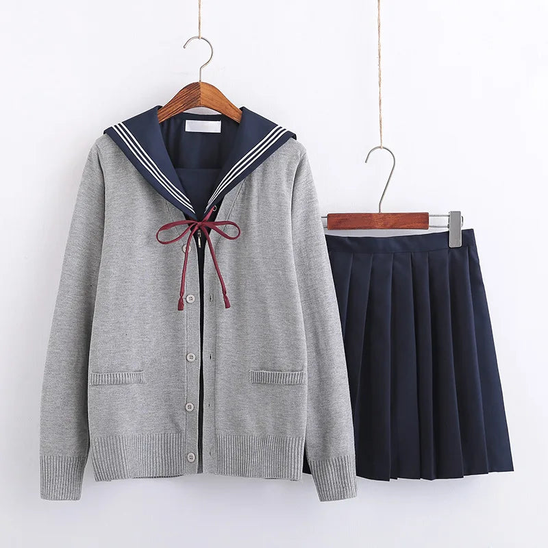 Japanese School Uniform Dress Set – Navy Blue Sailor Jacket & Pleated Skirt