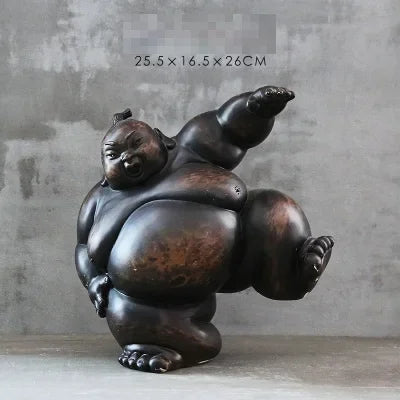 Abstract Japanese Sumo Resin Figurine – Retro Art Sculpture for Home Décor