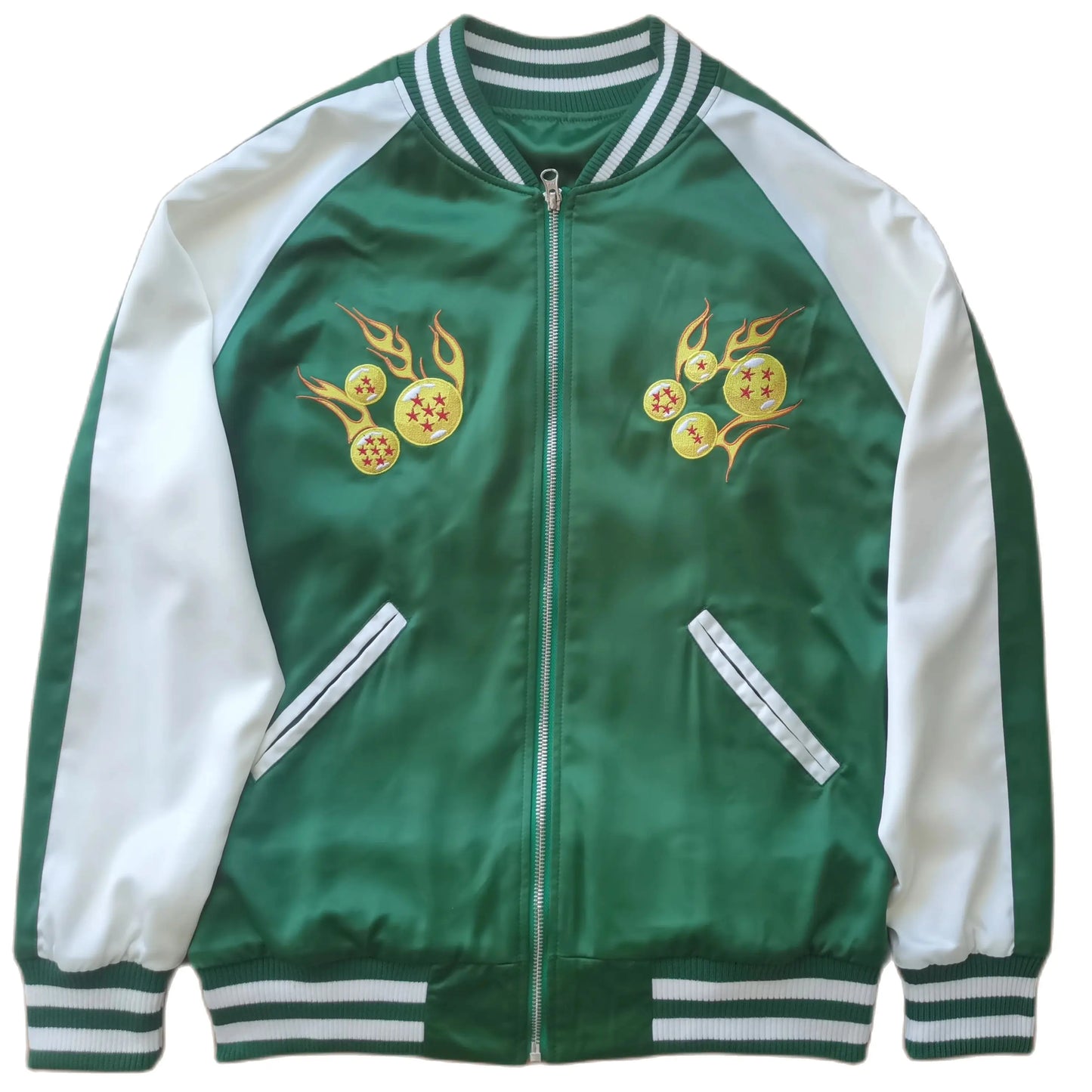 Green Unisex Dragon Ball Anime Sukajan Jacket Embroidered Loose Streetwear Coat