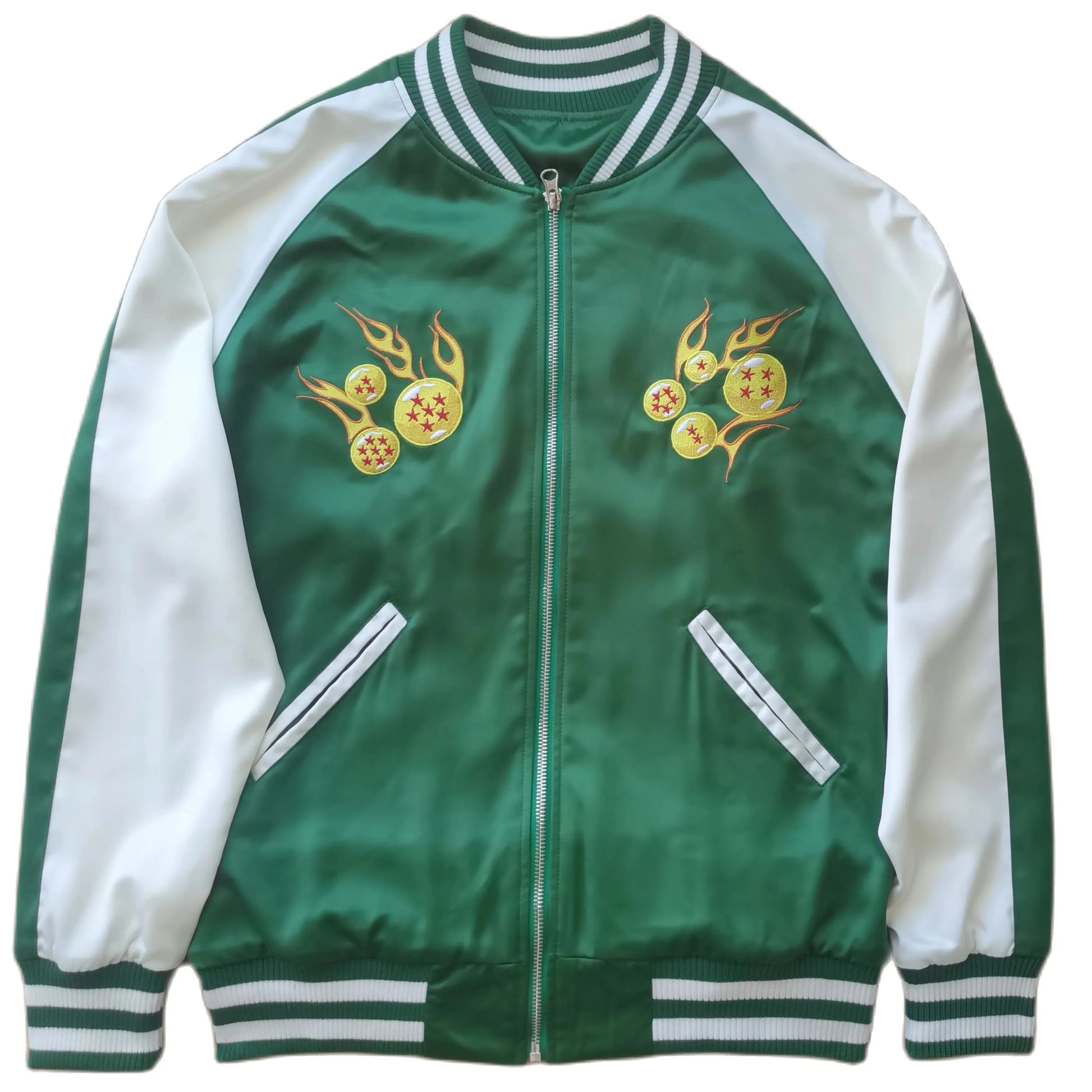 Green Unisex Dragon Ball Anime Sukajan Jacket Embroidered Loose Streetwear Coat