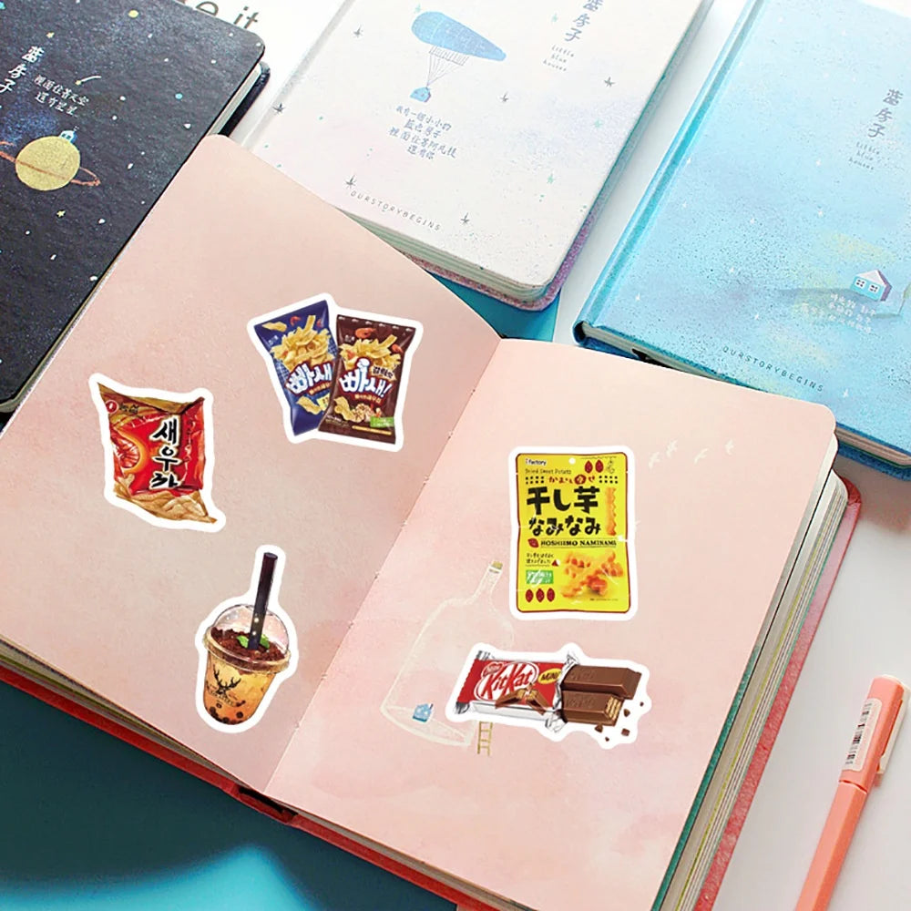 50-piece kawaii cartoon snack food waterproof sticker pack