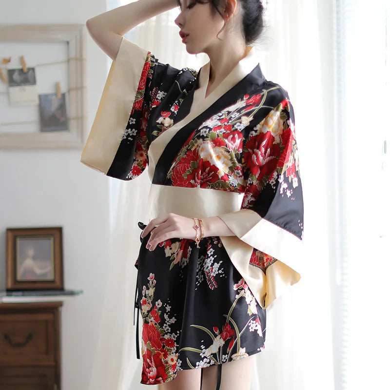 Japanese kimono women bath robe floral print sleepwear