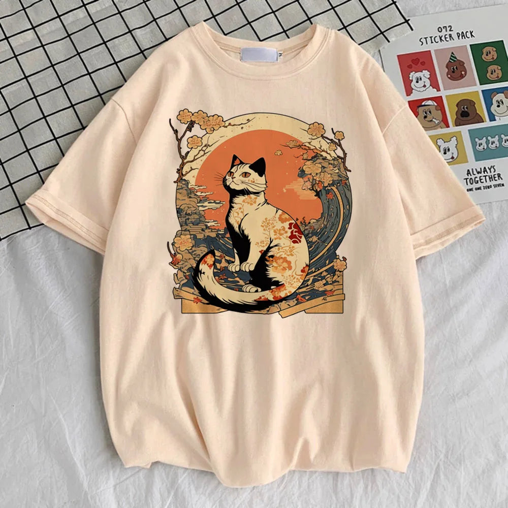 Japanese cat T-shirt with cute kawaii cat graphic design