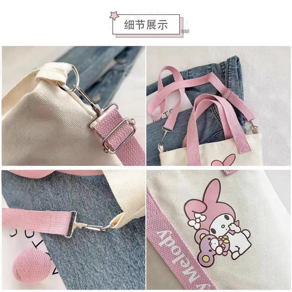 Sanrio Hello Kitty & Kuromi Canvas Shoulder Bag – Kawaii Anime Print Lightweight Crossbody Purse for Girls & Teens