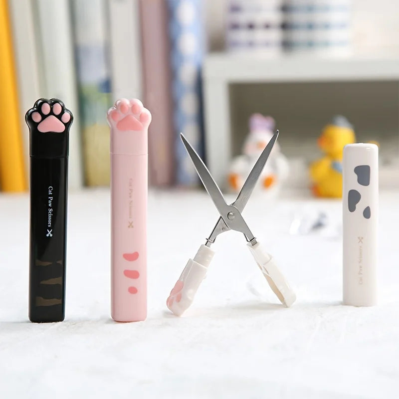 Kawaii cat paw mini scissors with protective cover for stationery and crafts