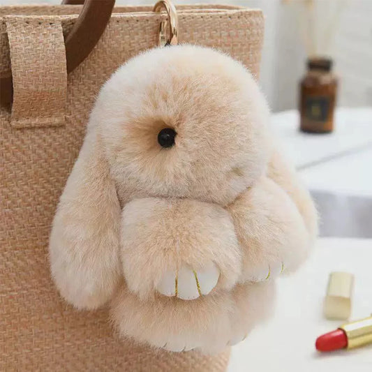 Fluffy rabbit fur pompon bunny keychain