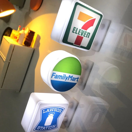 Miniature Japanese convenience store fridge magnet night light inspired by 7-Eleven, FamilyMart, and Lawson