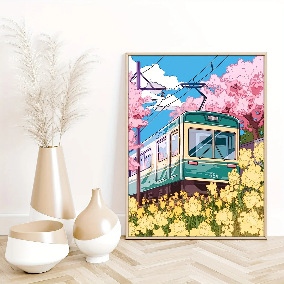 Japanese Cherry Blossom Anime Wall Art Poster – Pink Sakura Canvas Print for Modern Living Room Decor (Unframed)