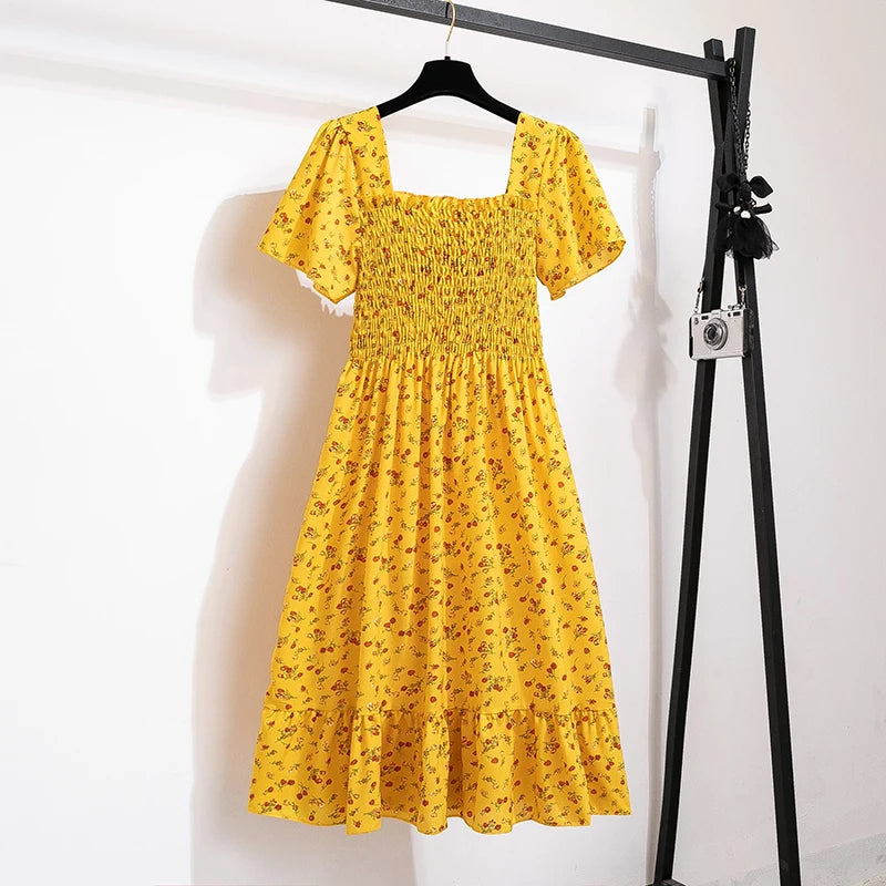 Spring & Summer Floral Chiffon Midi Dress – Light, Flowy & Feminine