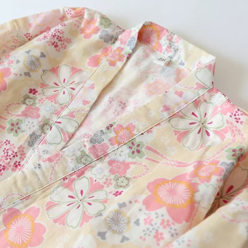Japanese-Inspired Sakura Kimono Pajama Set | Cherry Blossom Women’s Sleepwear