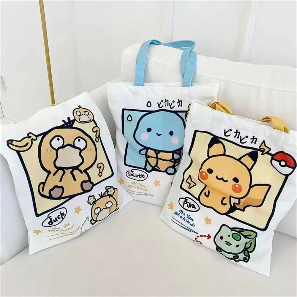 Kawaii Pokémon canvas tote bag for school, travel, or shopping