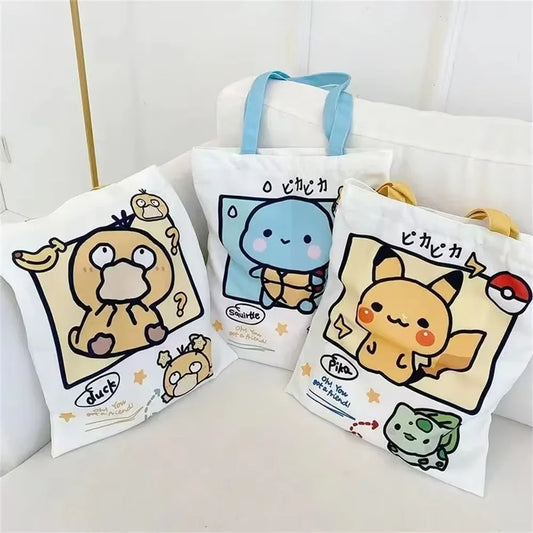 Kawaii Pokémon canvas tote bag for school, travel, or shopping