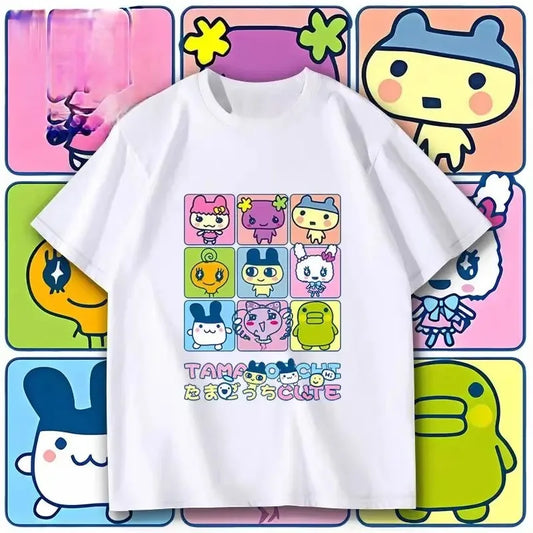 Cute Japanese Tamagotchi graphic t-shirt in Harajuku Y2K style