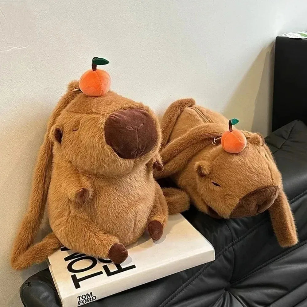Cute capybara plush backpack kawaii animal bag polyester soft stuffed backpack