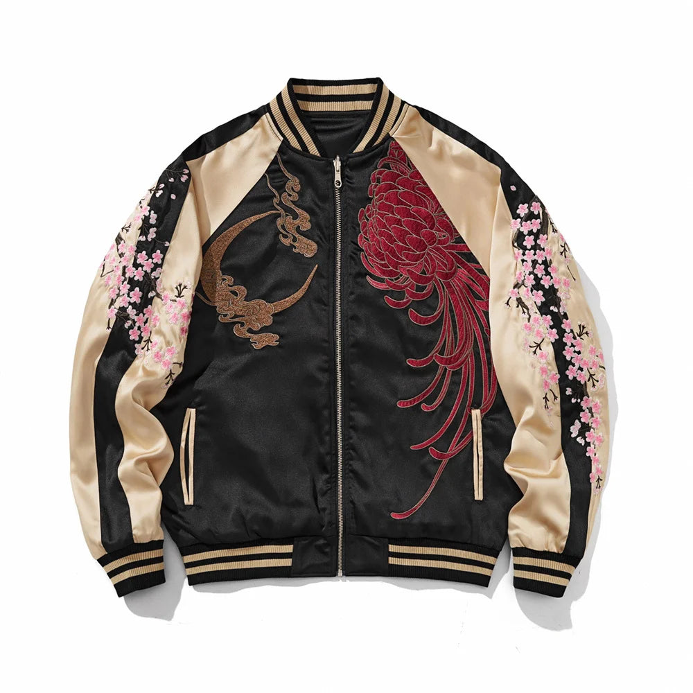 Japanese Dragon Embroidered Jacket | Unisex Streetwear Bomber | Retro Sukajan Style