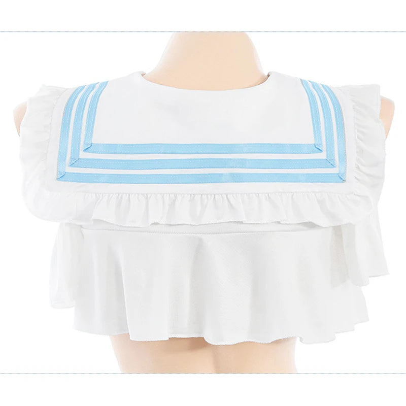 Sailor Dream Ruffle Set – White & Baby Blue (Japan-Inspired Loungewear)