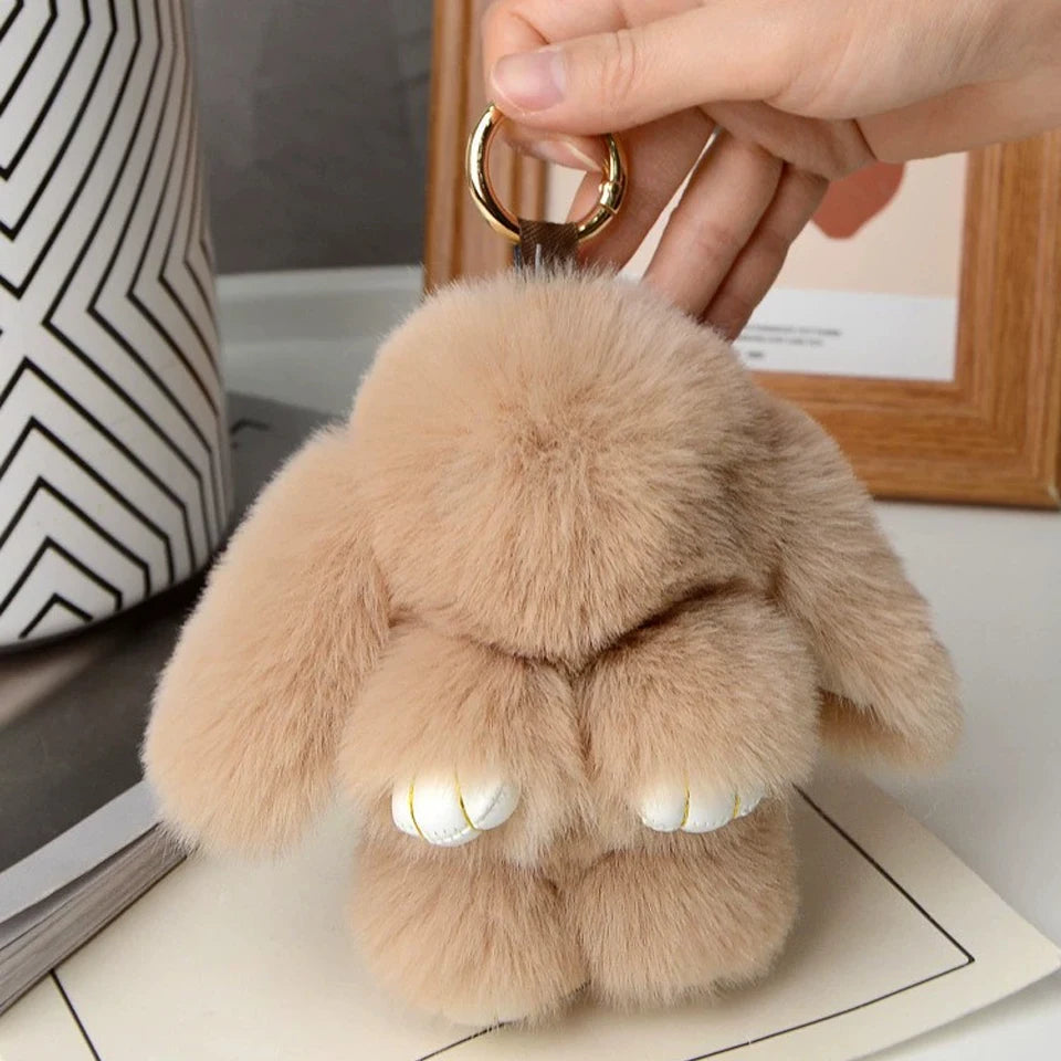 Fluffy Rabbit Fur Pompon Bunny Keychain – Cute Faux Fur Ball Charm, Multiple Colors