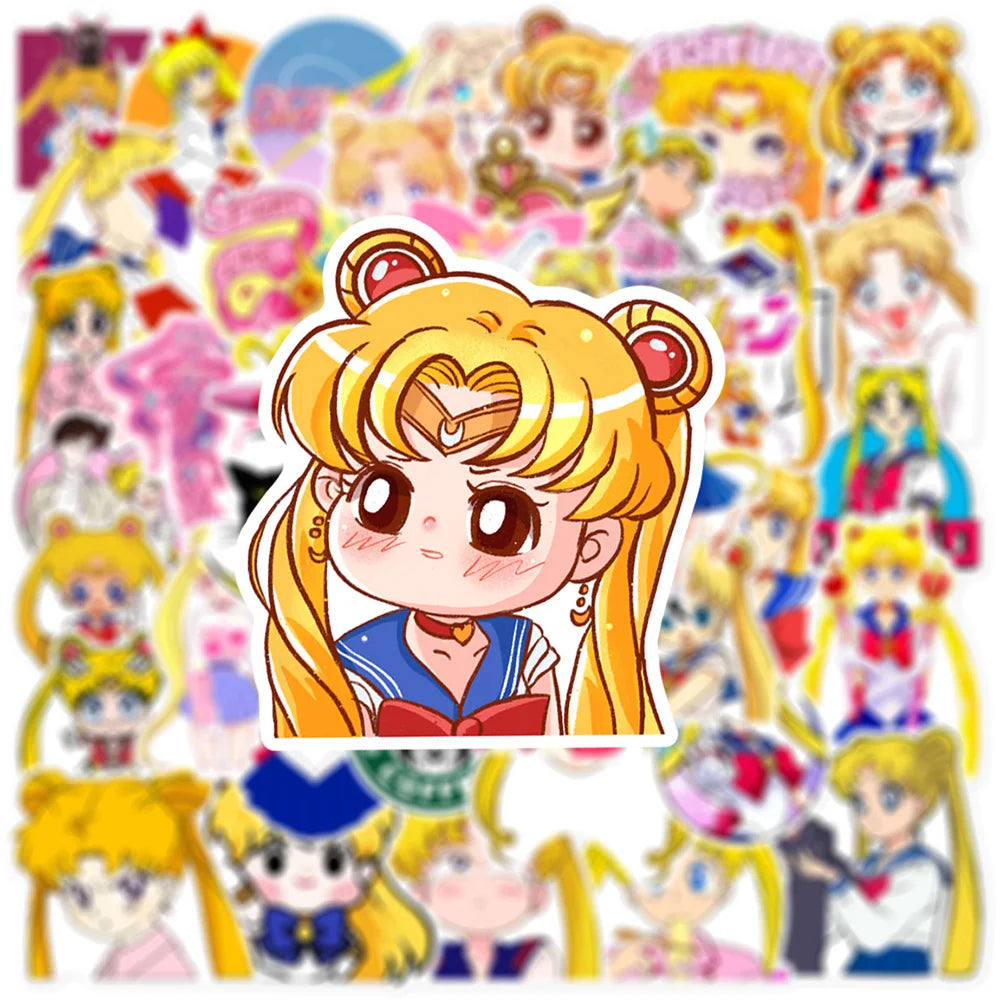 10/30/50pcs Sailor Moon Stickers Pack – Cute Japan Anime Cartoon Vinyl Decals for Kids, DIY Crafts, Luggage, Laptop & Aesthetic Decoration