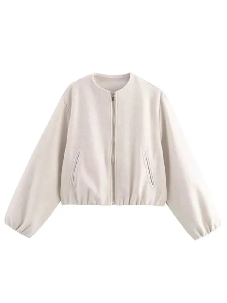 Women’s retro polyester bomber jacket front view