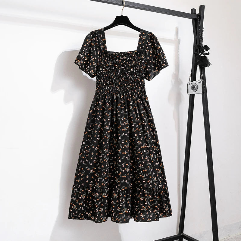 Spring & Summer Floral Chiffon Midi Dress – Light, Flowy & Feminine